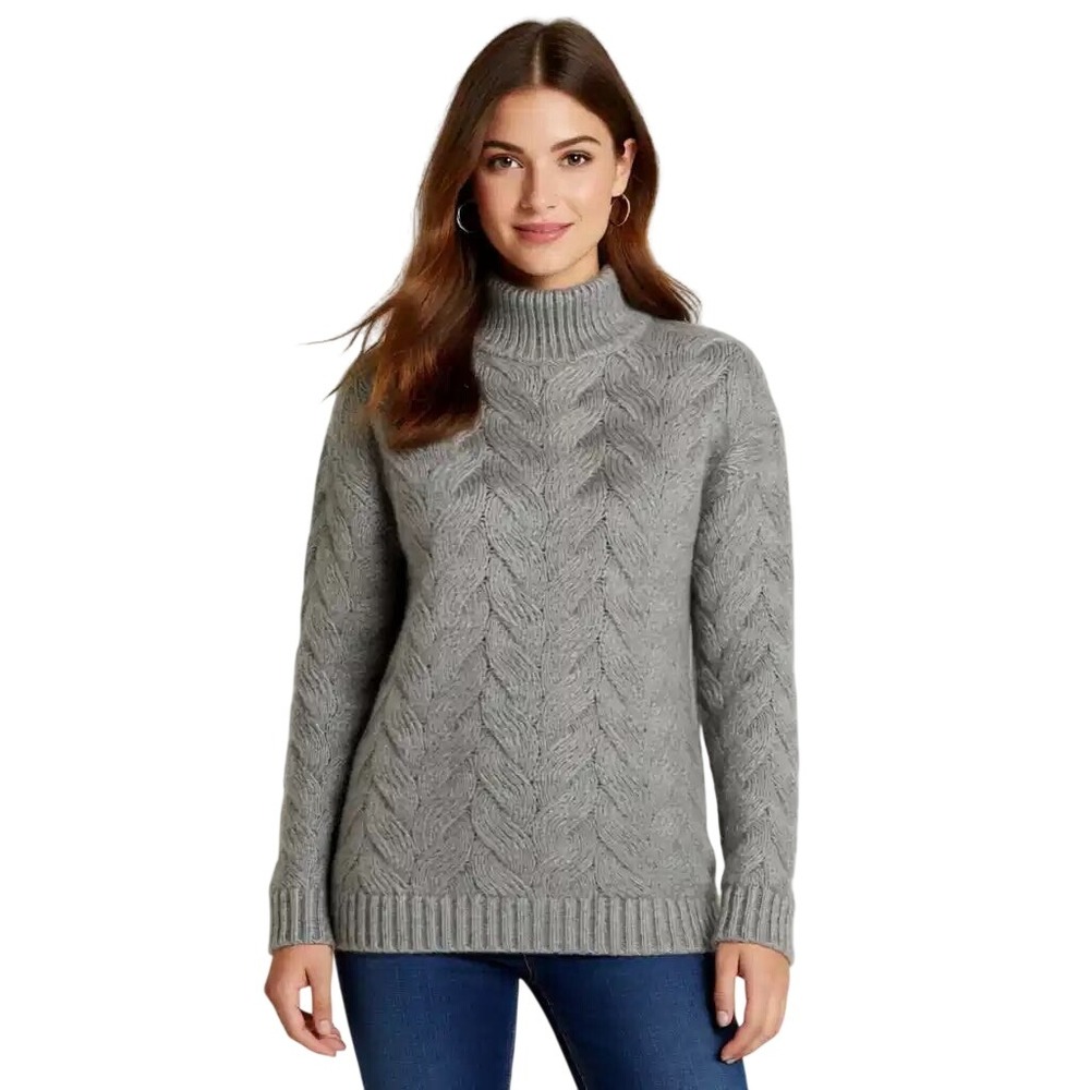 Joie Grey Marl Cable Knit Mock Neck Sweater Women Medium Heathered Grey NWT